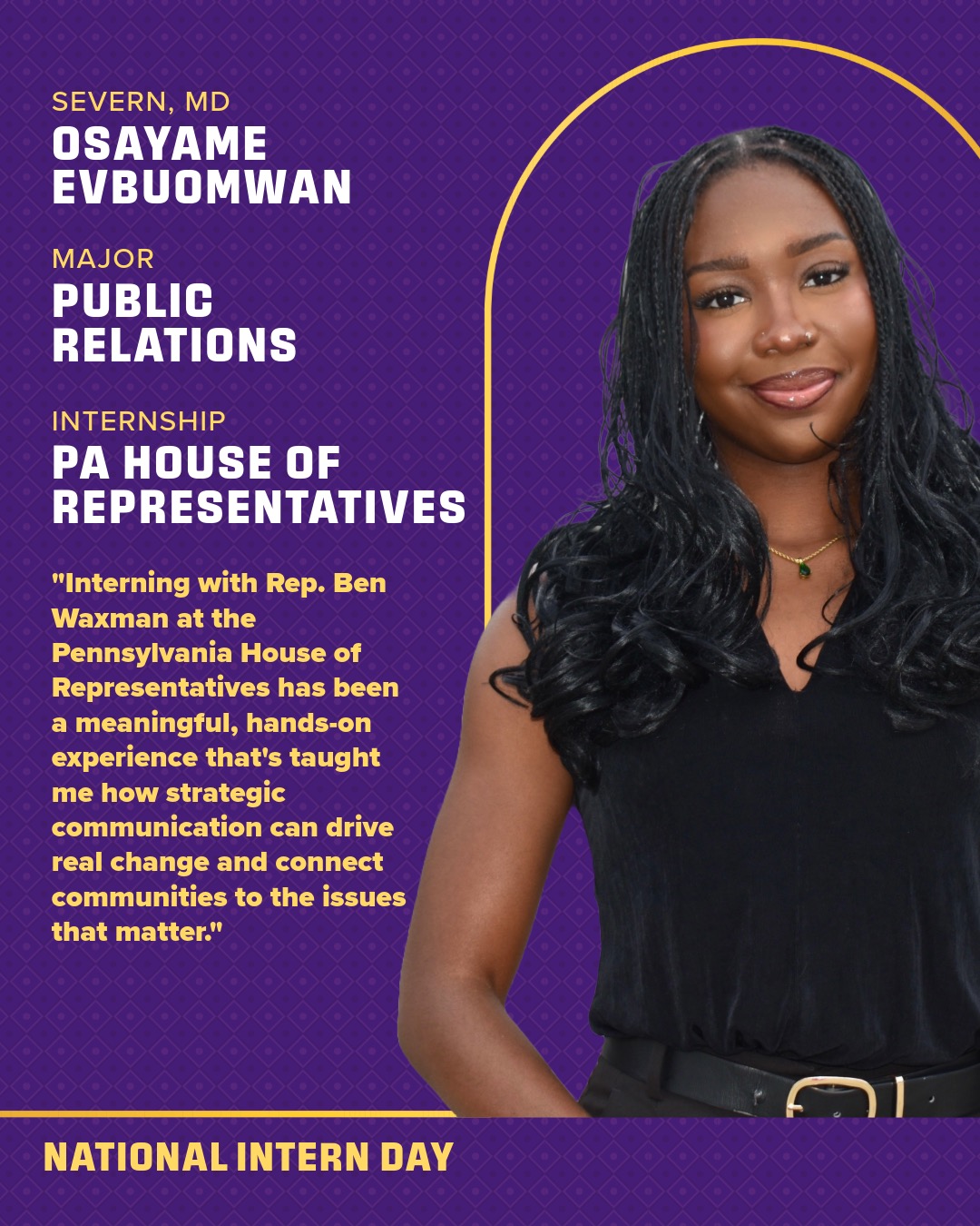 Intern Day photo and quote by Osayame Evbuomwan; text version follows at bottom of page.