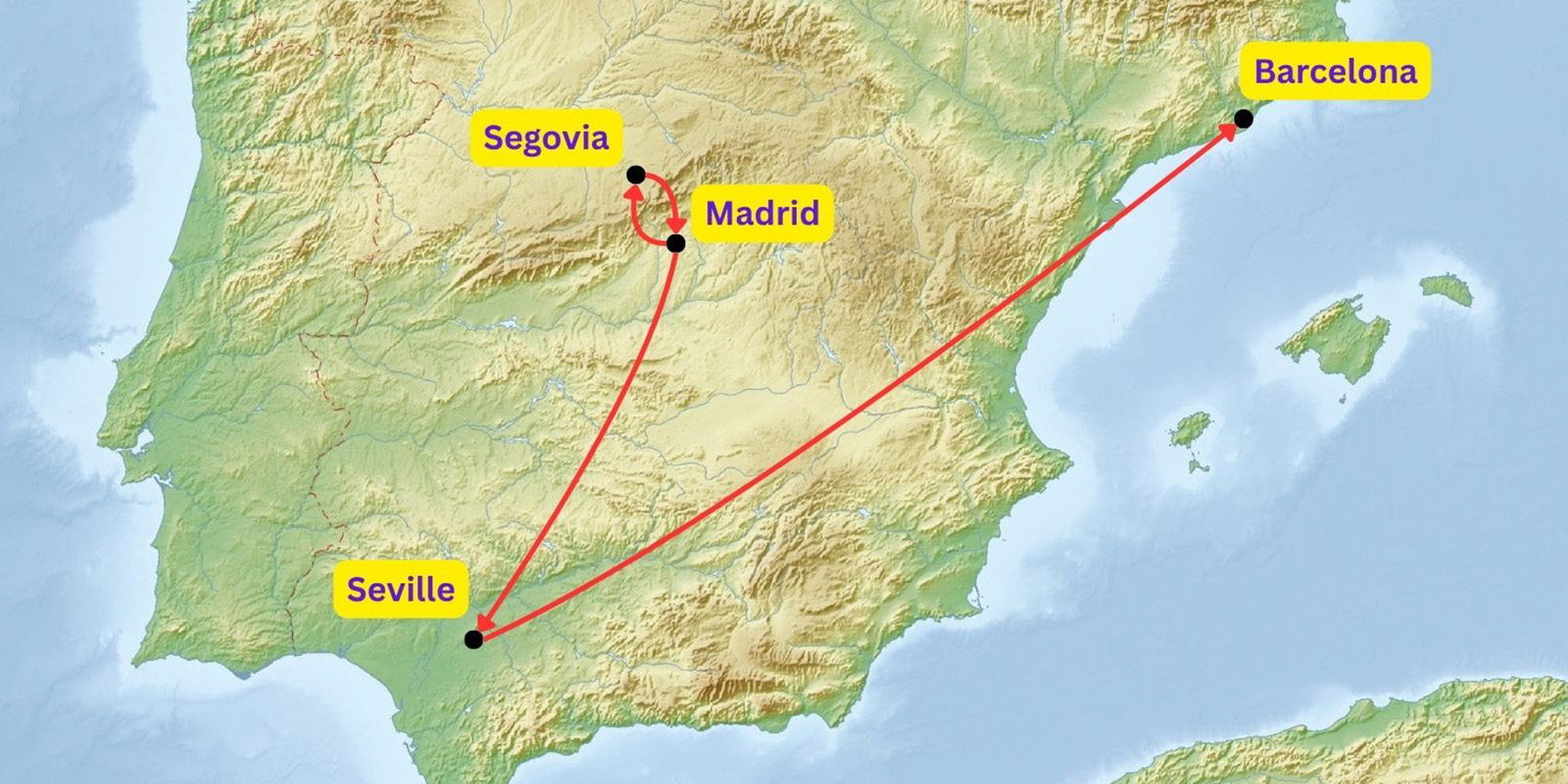 a map of locations on the trip