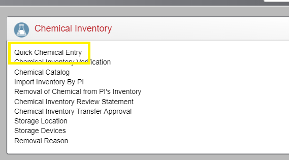 Quick Chemical Entry selected from menu