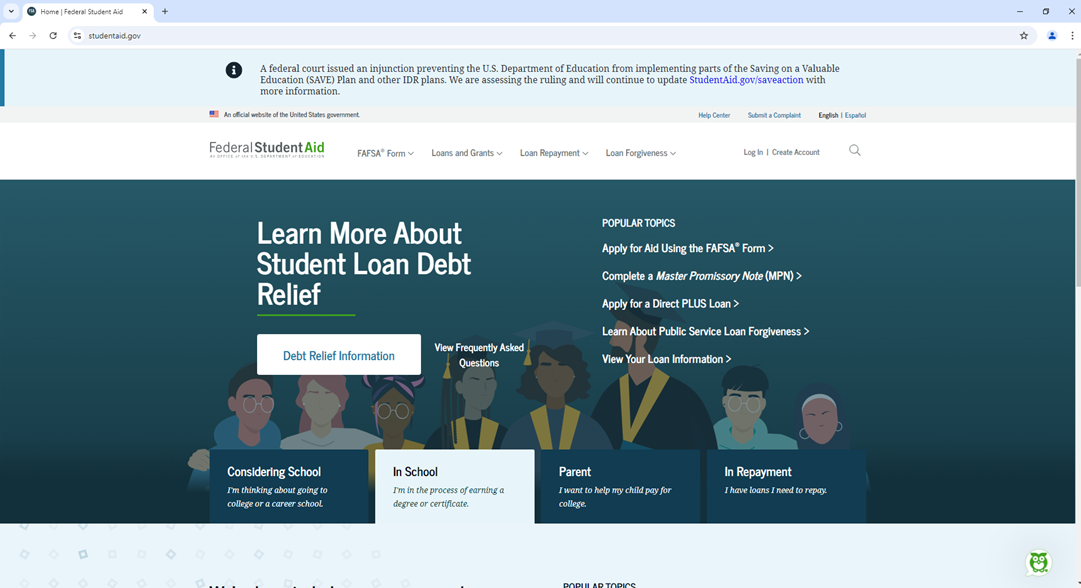 studentaid.gov homepage