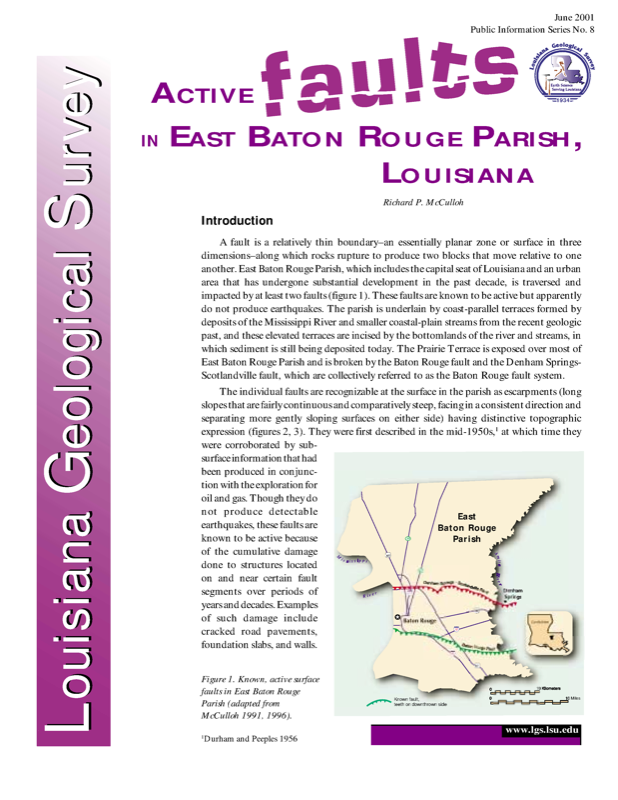 Active Faults in East Baton Rouge Parish, Louisiana, 2001, 8 pp. Active Faults in East Baton Rouge Parish, Louisiana, 2001, 8 pp.