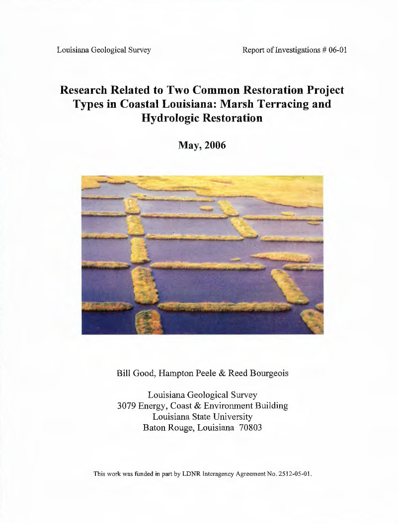 Research Related to Two Common Restoration Project Types in Coastal Louisiana: Marsh Terracing & Hydrologic Restoration Research Related to Two Common Restoration Project Types in Coastal Louisiana: Marsh Terracing & Hydrologic Restoration