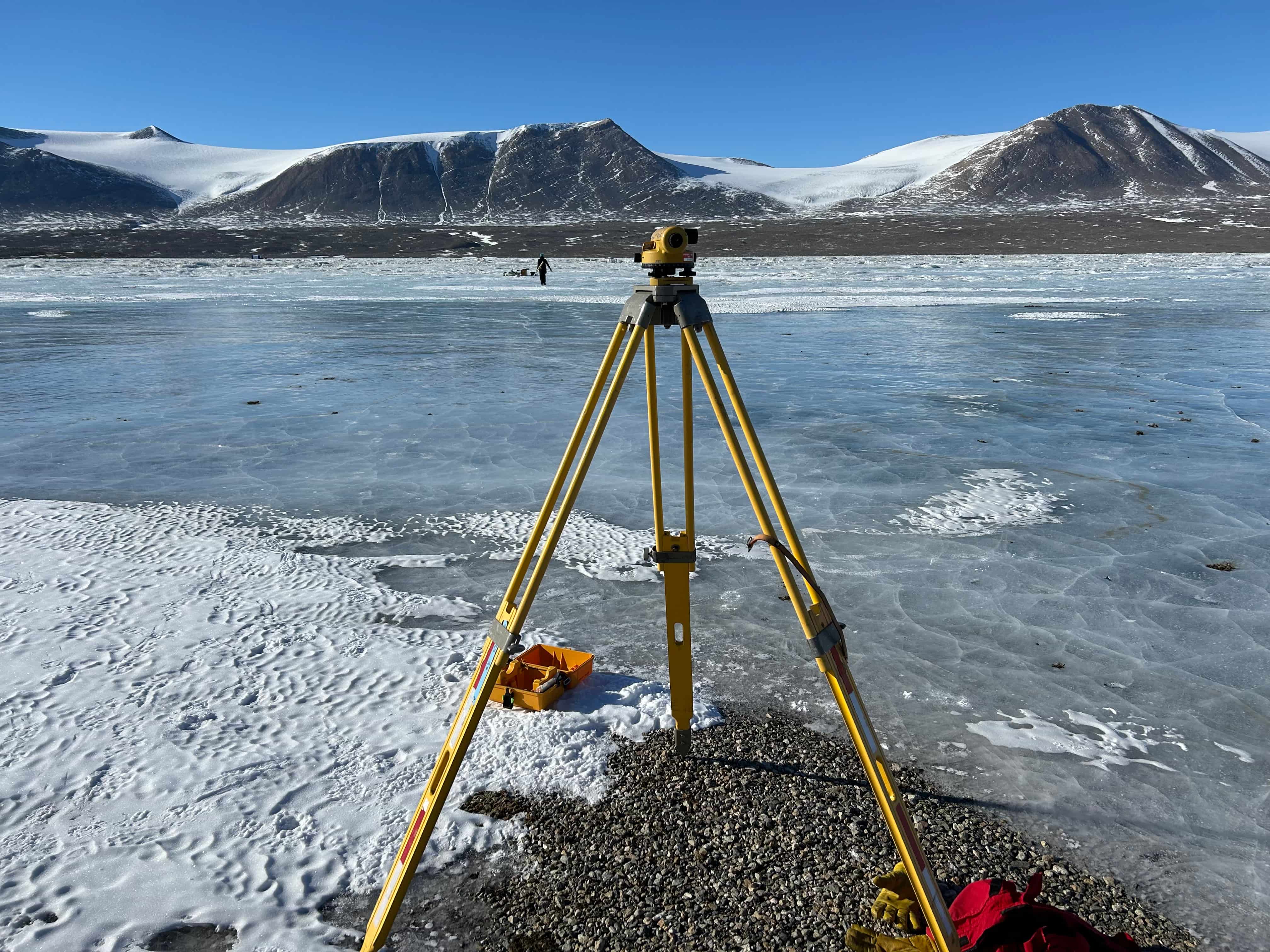 measuring levels on a frozen lake